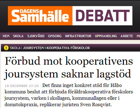 Artikeln på nätet i Dagens Samhälle. 