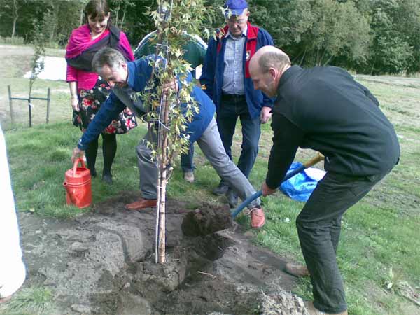 Werner Schubert i full gång med att vattna björken | Foto: Håbo kommun