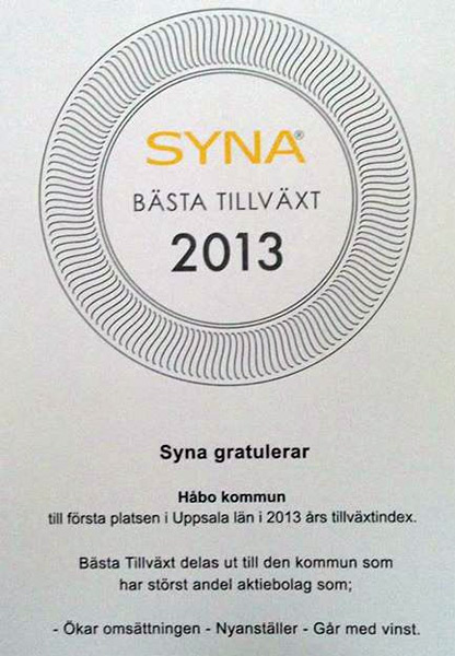 Pris för Bästa Tillväxt 2013