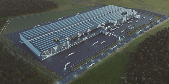 Bilden visar en visualisering av det blivande lagret.