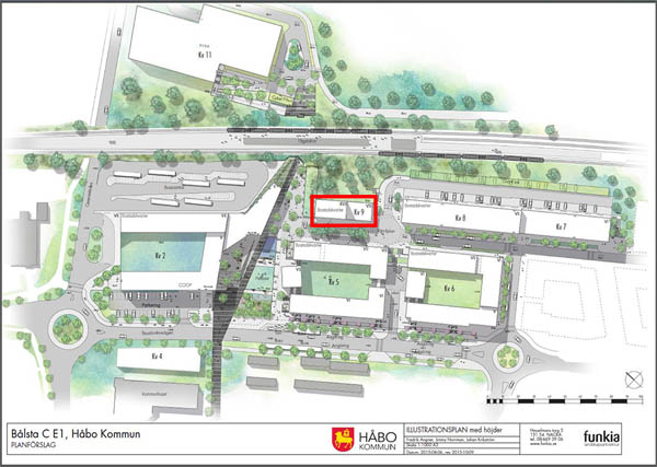 Markanvisningstävling för märkesbyggnad i nya Bålsta centrum. Här ser man vilket område som markanvisningstävlingen gäller.